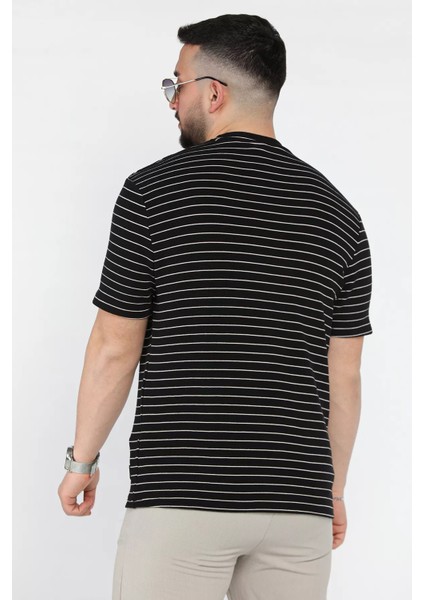 Erkek Çizgi Desenli Bisiklet Yaka Likralı Tişört P-00015555 modelleri