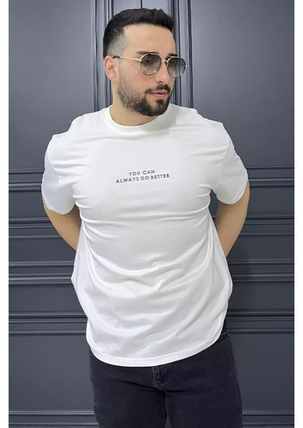 Erkek Bisiklet Yaka Silikon Yazı Baskılı Tişört P-00015554 fiyatları