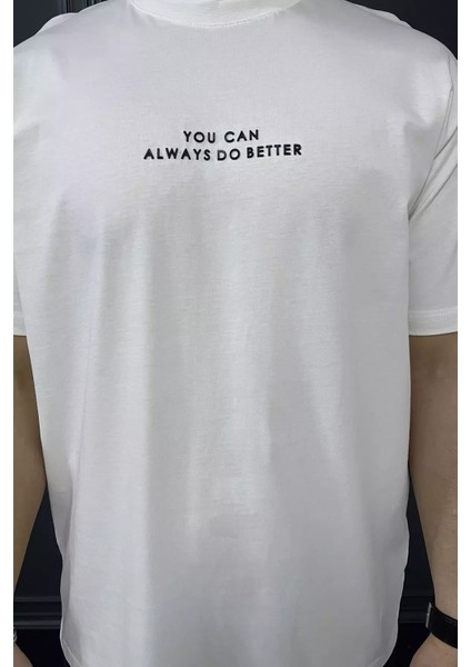 Erkek Bisiklet Yaka Silikon Yazı Baskılı Tişört P-00015554 fırsatları