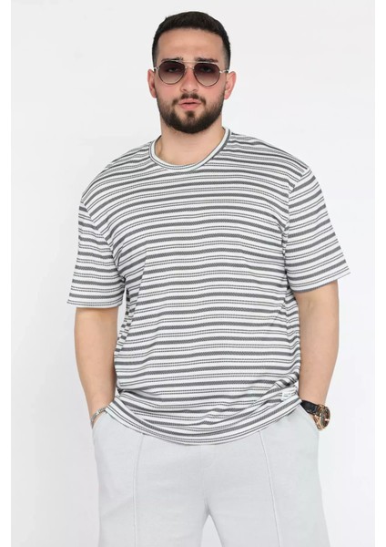 Bisiklet Yaka Çizgi Desenli Erkek Tişört P-00015553