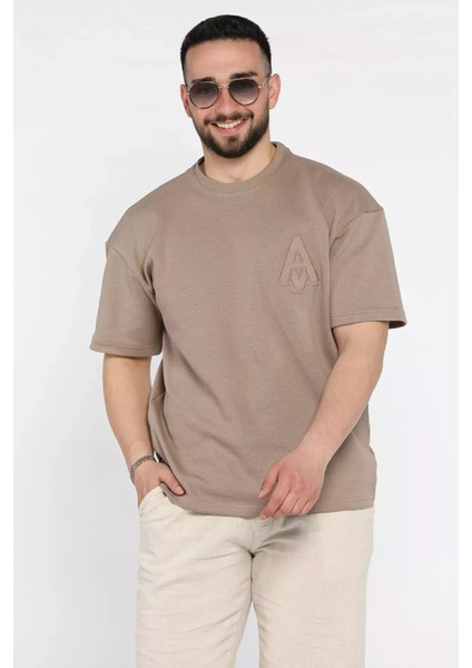 Bisiklet Yaka Nakışlı Erkek Tişört P-00015556