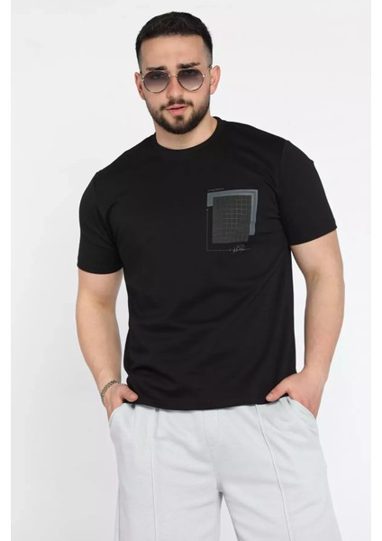 Erkek Bisiklet Yaka Baskılı Tişört P-00015576