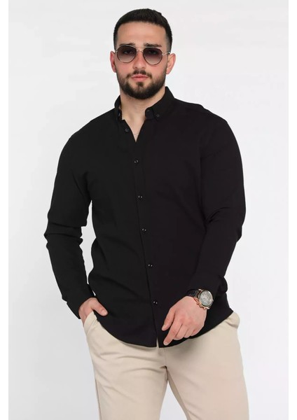 Kendinden Desenli Erkek Uzun Kol Gömlek P-00015569