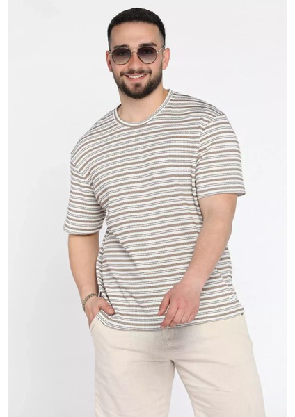 Bisiklet Yaka Çizgi Desenli Erkek Tişört P-00015553