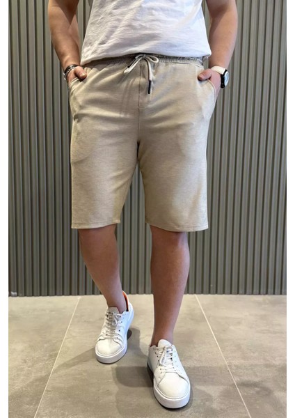 Erkek Bel Bağcıklı Kendinden Desenli Cepli Şort P-00015311