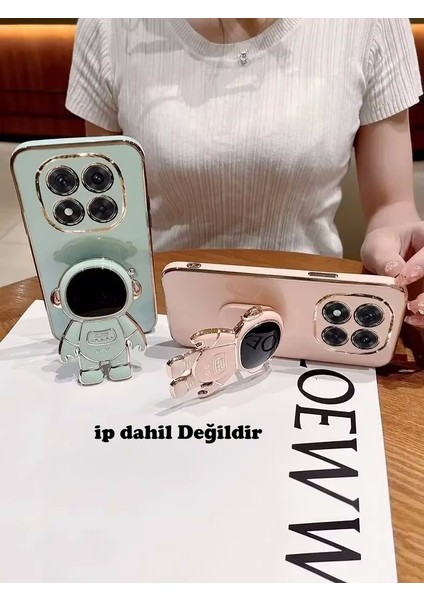 Xiaomi Redmi Note 14 Pro Kılıf Astronot Standlı Sevimli Parlak Gold Altın Işleme Kenarlı Tam Korumalı