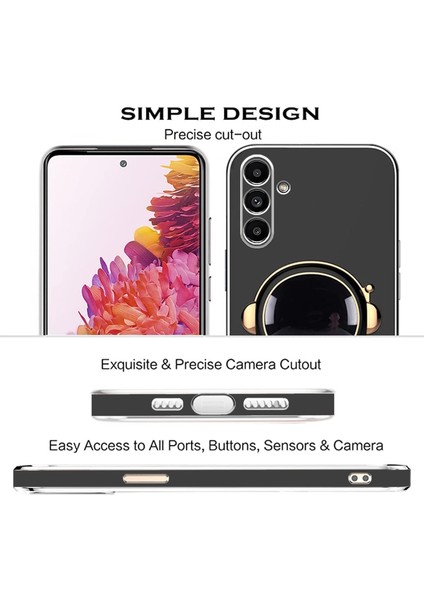 Xiaomi Redmi Note 14 Pro Kılıf Astronot Standlı Sevimli Parlak Gold Altın Işleme Kenarlı Tam Korumalı