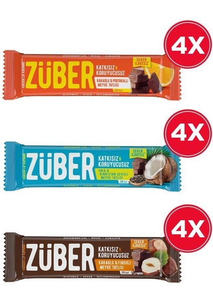 3'lü Meyve Bar Paketi (Chia, Fındıklı ve Portakallı Meyve Bar) 40G x 12 Adet