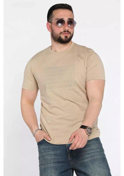 Erkek Bisiklet Yaka Baskılı Tişört P-00015552