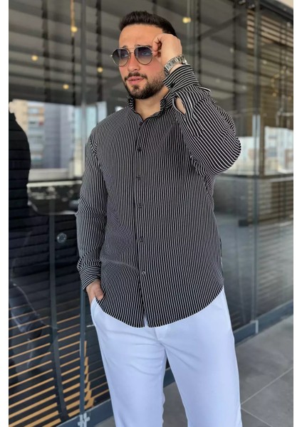 Çizgi Desenli Erkek Uzun Kol Gömlek P-00015491