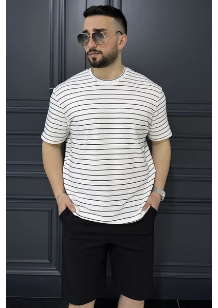 Erkek Çizgi Desenli Bisiklet Yaka Likralı Tişört P-00015555 fiyatları