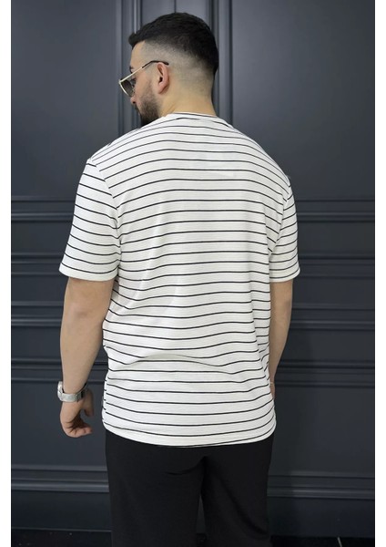 Erkek Çizgi Desenli Bisiklet Yaka Likralı Tişört P-00015555 modelleri