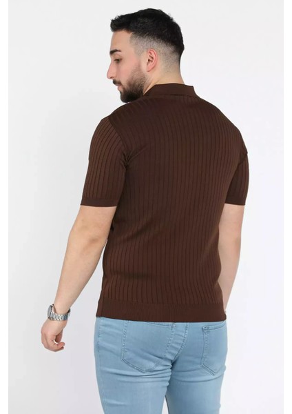 Erkek Polo Yaka Kendinden Çizgi Desenli Triko Tişört P-00015202 fiyatları