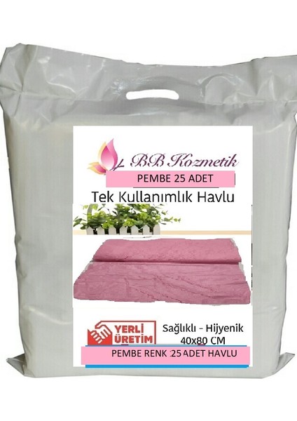 Tek Kullanımlık Havlu Pembe Renk 40X80 cm 25 Adet