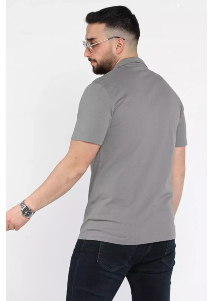 Erkek Kendinden Desenli Devrik Yaka Yarım Kol Gömlek P-00015330