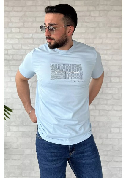 Erkek Bisiklet Yaka Baskılı Tişört P-00015318