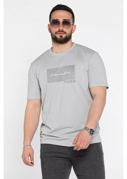 Erkek Bisiklet Yaka Baskılı Tişört P-00015318