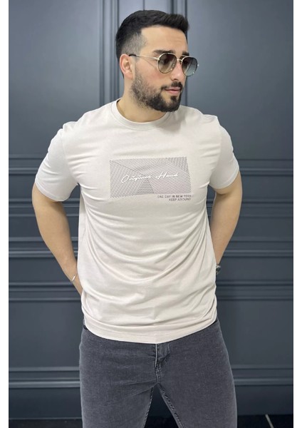 Erkek Bisiklet Yaka Baskılı Tişört P-00015318