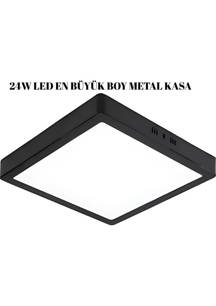 30 x 30 24W Büyük Boy Siyah Kasa LED Panel Avize Armatür Salon Banyo, Balkon, Tuvalet ve Wc Lambası