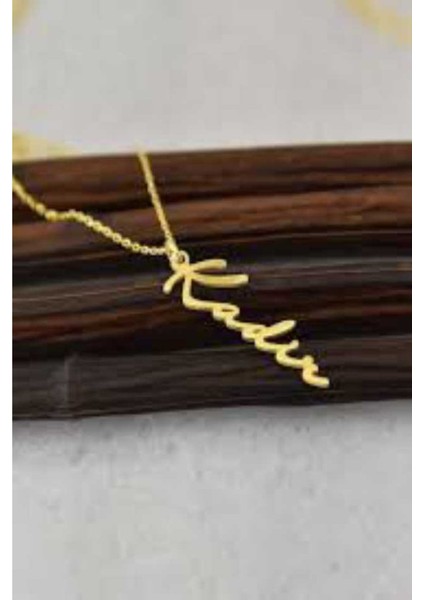 Dikey Isim Kolye Gümüş Kişiye Özel