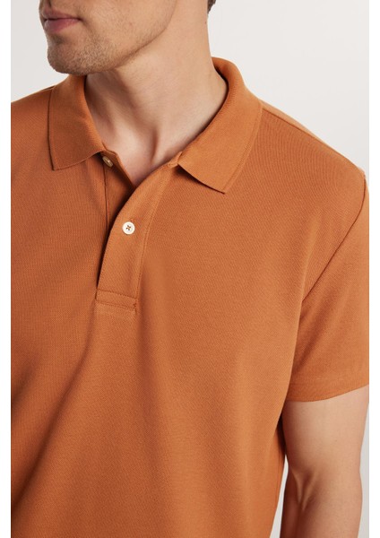 Erkek Slim Fit Dar Kesim Pamuk Düz Pike Kahverengi Polo Yaka Tişört modelleri
