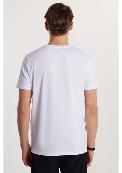 erkek Slim Fit Dar Kesim %100 Pamuk Yumuşak Dokulu Baskılı Beyaz Bisiklet Yaka Tişört indirimleri