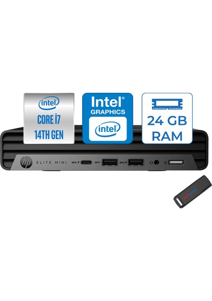 Elite Mini 800 G9 Intel Core I7 14700 24GB Ddr5 1tb SSD Windows 11 Home Intel UHD Grafik Mini Masaüstü Bilgisayar 622X5ETH06 + Zetta Flash Bellek