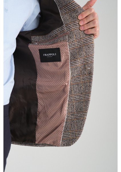 Diocle Erkek Kahve Kareli - Ekoseli Slim Fit Mono Yaka Blazer Ceket fırsatları