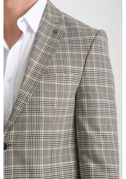 Ferruci Erkek Siyah - Hardal Ekose Slim Fit Dar Kesim Mono Yaka Blazer Ceket fiyatları