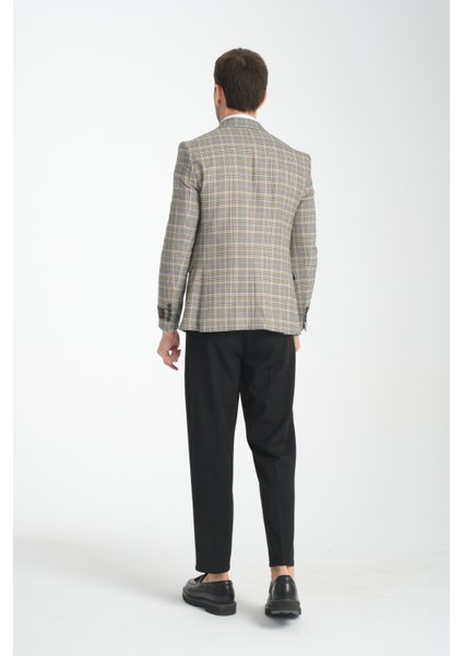 Ferruci Erkek Siyah - Hardal Ekose Slim Fit Dar Kesim Mono Yaka Blazer Ceket fırsatları