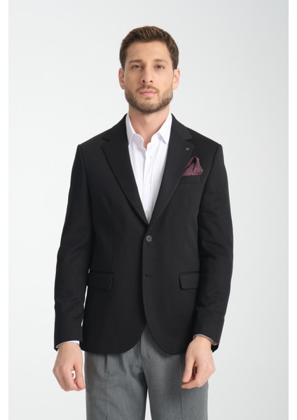 Baselna Erkek Kahve Esneyen Likralı Kumaşlı Tam Astarlı Slim Fit Mono Yaka Dar Kesim Blazer Ceket