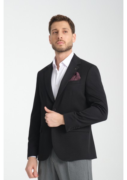Baselna Erkek Kahve Esneyen Likralı Kumaşlı Tam Astarlı Slim Fit Mono Yaka Dar Kesim Blazer Ceket