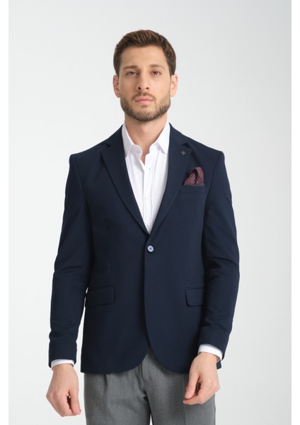 Baselna Erkek Kahve Esneyen Likralı Kumaşlı Tam Astarlı Slim Fit Mono Yaka Dar Kesim Blazer Ceket