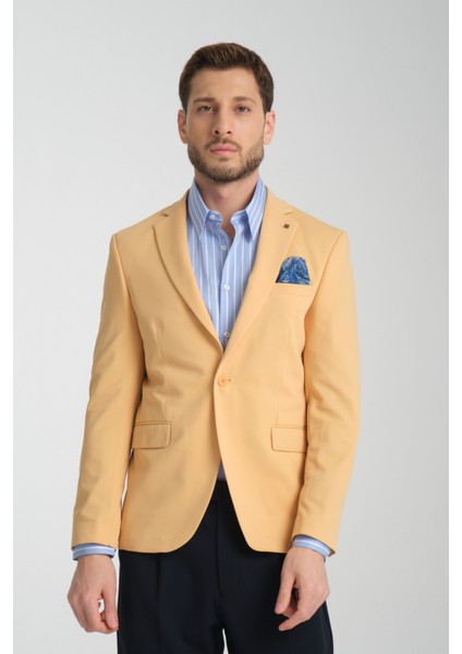 Baselna Erkek Kahve Esneyen Likralı Kumaşlı Tam Astarlı Slim Fit Mono Yaka Dar Kesim Blazer Ceket