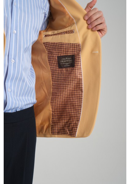 Baselna Erkek Kahve Esneyen Likralı Kumaşlı Tam Astarlı Slim Fit Mono Yaka Dar Kesim Blazer Ceket