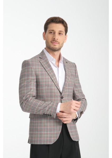Ferruci Erkek Siyah - Hardal Ekose Slim Fit Dar Kesim Mono Yaka Blazer Ceket modelleri