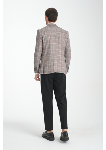 Ferruci Erkek Siyah - Hardal Ekose Slim Fit Dar Kesim Mono Yaka Blazer Ceket fırsatları