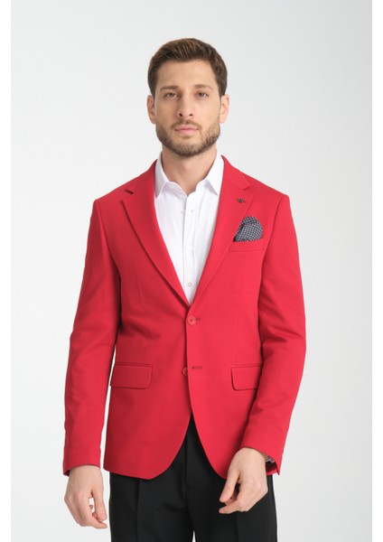 Baselna Erkek Kahve Esneyen Likralı Kumaşlı Tam Astarlı Slim Fit Mono Yaka Dar Kesim Blazer Ceket