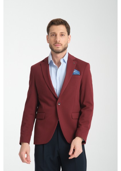 Baselna Erkek Kahve Esneyen Likralı Kumaşlı Tam Astarlı Slim Fit Mono Yaka Dar Kesim Blazer Ceket