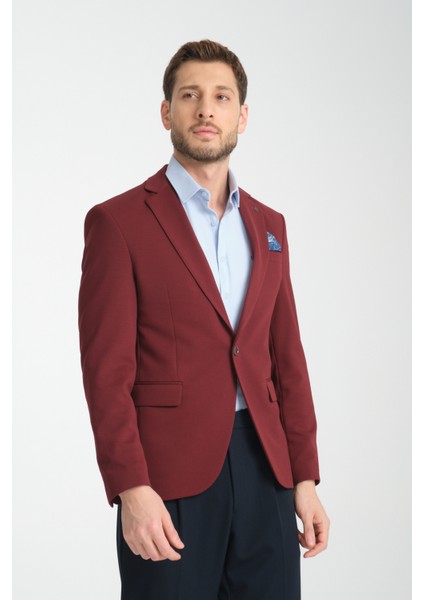 Baselna Erkek Kahve Esneyen Likralı Kumaşlı Tam Astarlı Slim Fit Mono Yaka Dar Kesim Blazer Ceket