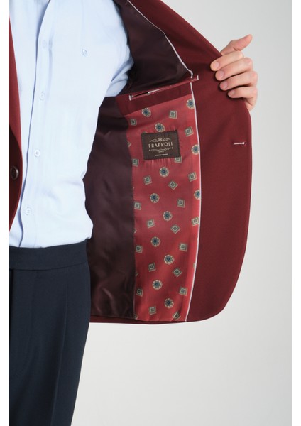 Baselna Erkek Kahve Esneyen Likralı Kumaşlı Tam Astarlı Slim Fit Mono Yaka Dar Kesim Blazer Ceket