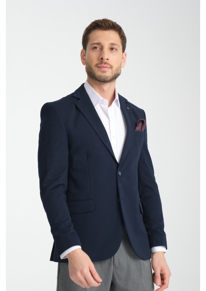 Baselna Erkek Kahve Esneyen Likralı Kumaşlı Tam Astarlı Slim Fit Mono Yaka Dar Kesim Blazer Ceket