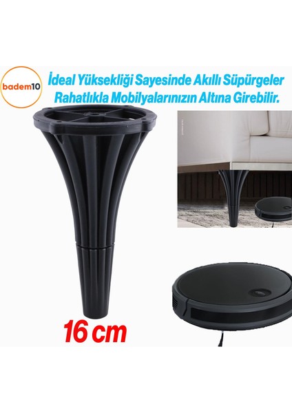 (4 Adet) Istanbul 16 cm Siyah Mobilya Kanepe Koltuk Tv Ünitesi Konsol Ayağı Ayak Ayakları