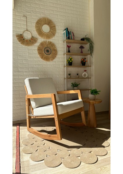 Concept Iskandinav Teddy Krem Kumaş Naturel Ahşap Sallanan Sandalye Baba Sandalyesi fiyatları