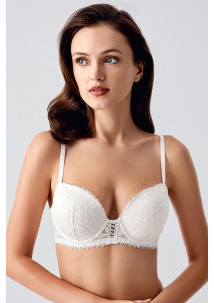 Ekru Desteksiz Dantelli Sütyen