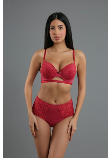 Bordo Kadın Desteksiz Sütyen Külot Takım