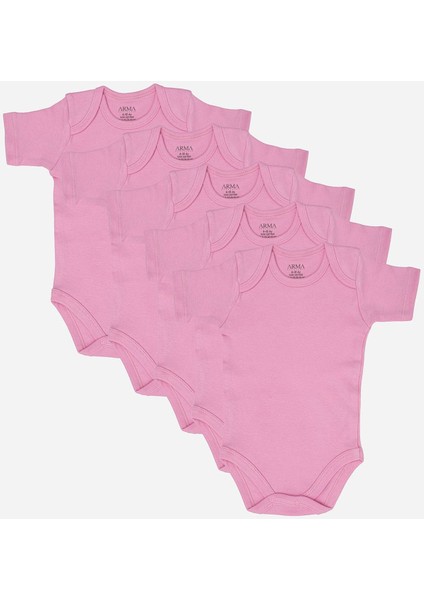 %100 Organik Pamuklu Pembe Kısa Kollu Bebek Body 5'li Paket
