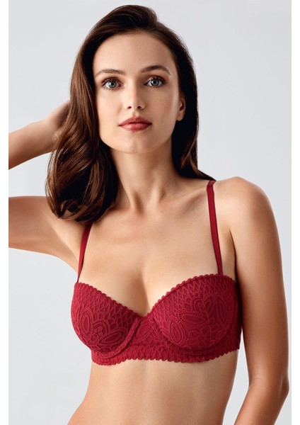 Bordo Desteksiz Dantelli Sütyen