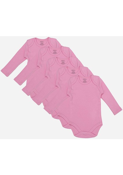 %100 Organik Pamuklu Pembe Uzun Kollu Bebek Body 5'li Paket