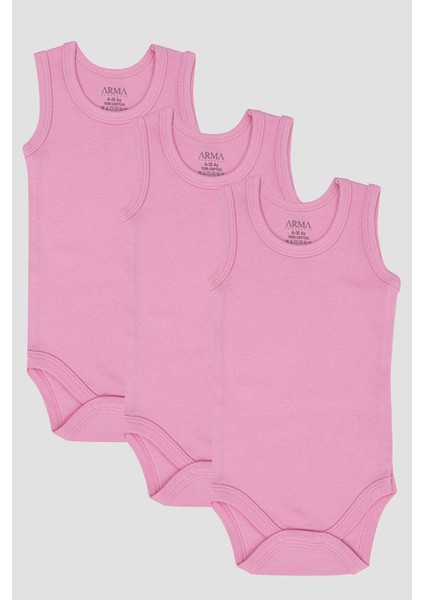 %100 Organik Pamuk 3'lü Pembe Bebek Atlet Çıtçıtlı Zıbın Body